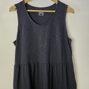 Denim & Co Maxi Dress Size L Classic Navy Sleeveless Drop Waist 100% Cotton